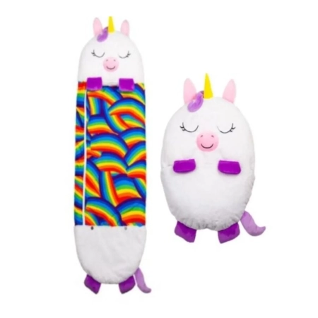 Saco de dormir unicornio blanco con almohada y peluche integrado, Napoles Novedades